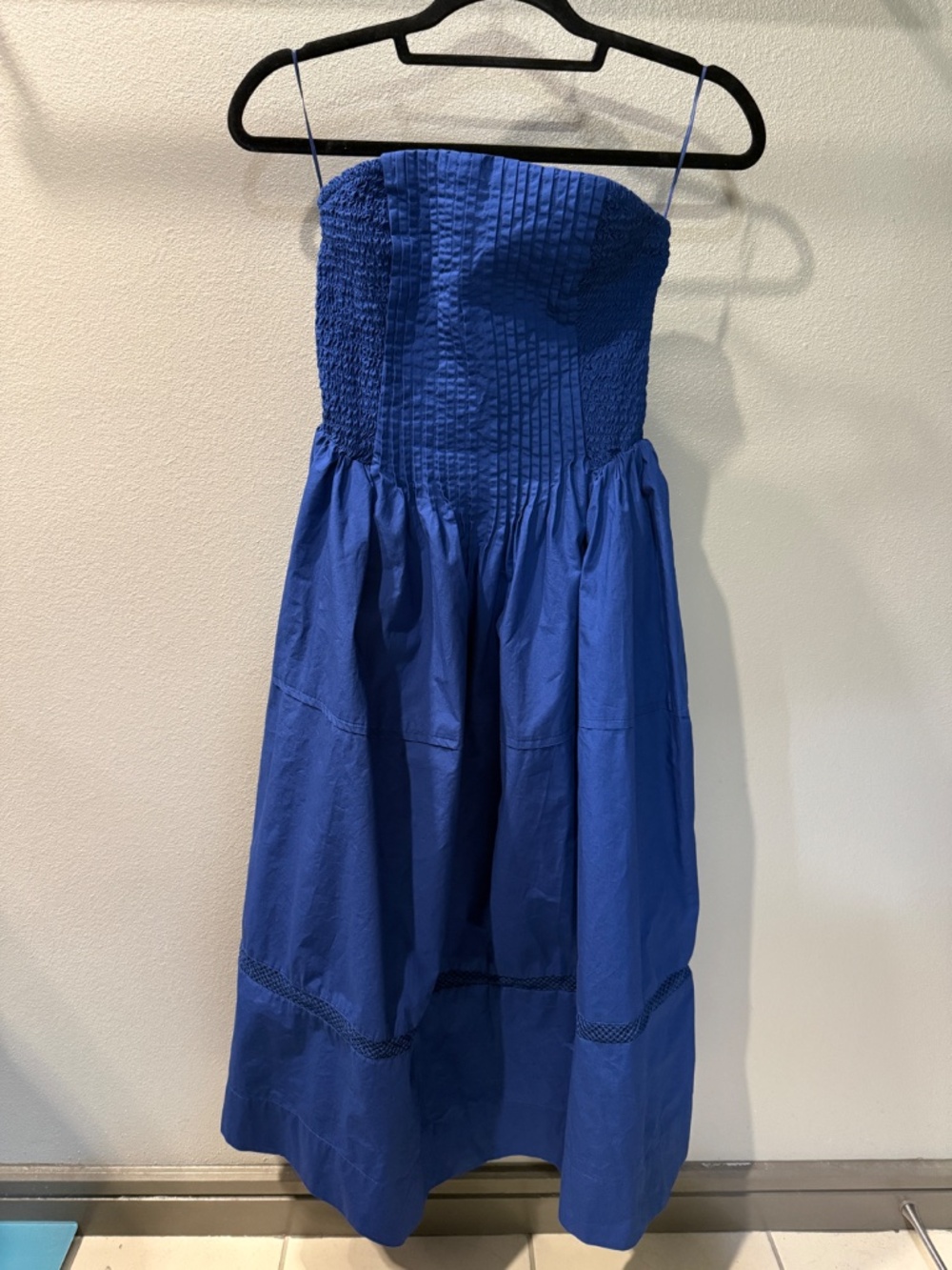 Anthropologie Cotton Poplin Strapless Midi Dress Bluing / Blue Size S - Picture 3 of 5